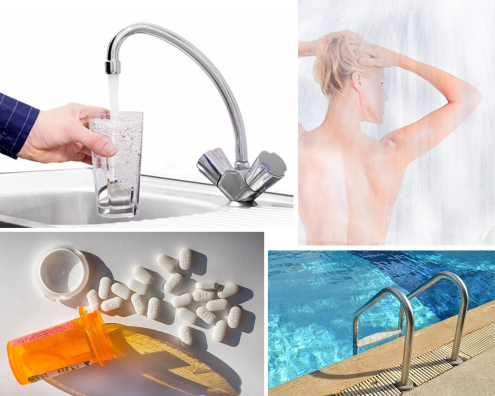 Antibiotics, showering in or drinking tap water, swimming in chlorinated pools 